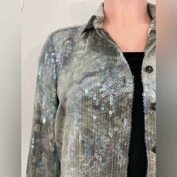 NWT Anthropologie Pilcro Sequin Embellished Tie Dye Button Down Shirt Blouse XS - Picture 8 of 16